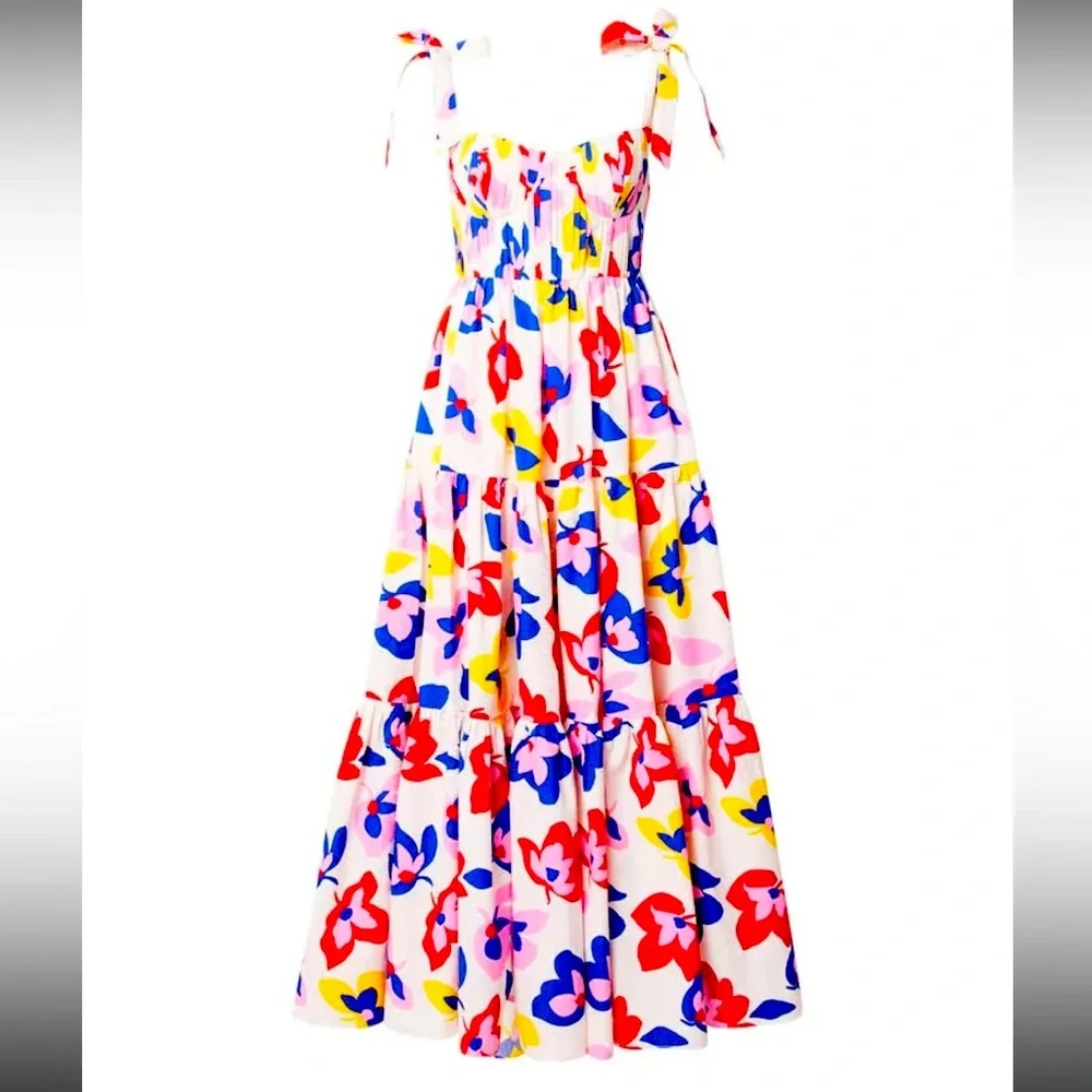 EUC Kate Spade New York Summer Flowers Tiered Dress in Cream Multi Size 0 - Picture 1 of 10